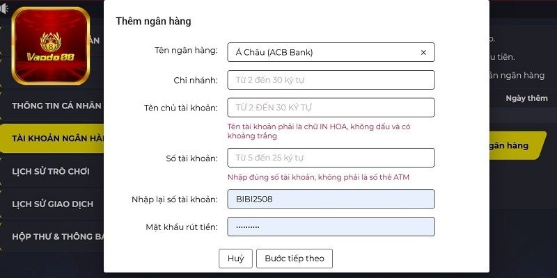 Biểu mẫu rút tiền đúng quy chuẩn của nhà cái