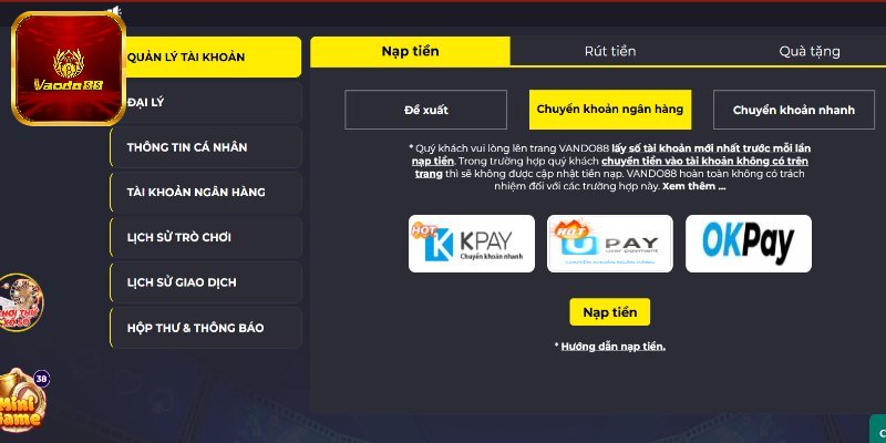 Hướng dẫn nạp tiền Vando88 an toàn